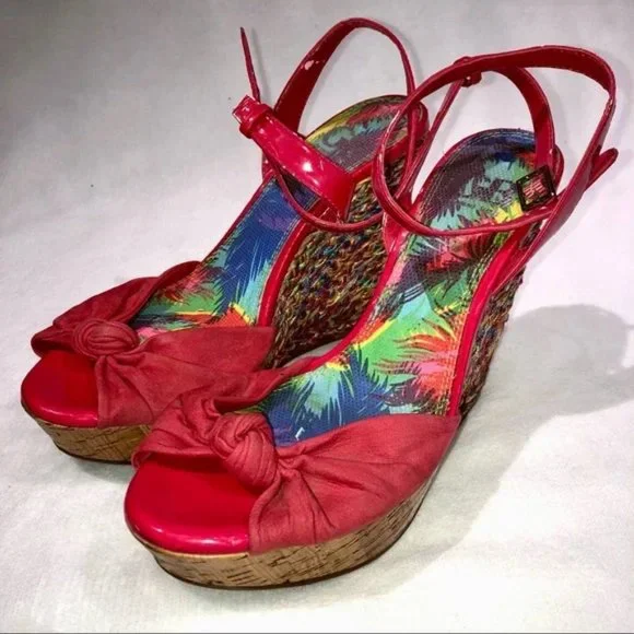 Gianni Bini Pink and Multicolor Braided Peep Toe Wedge - Picture 6 of 14